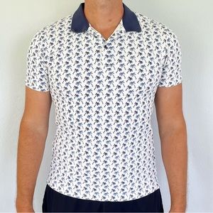 Slate & Stone blue tropical palm tree print polo shirt size medium